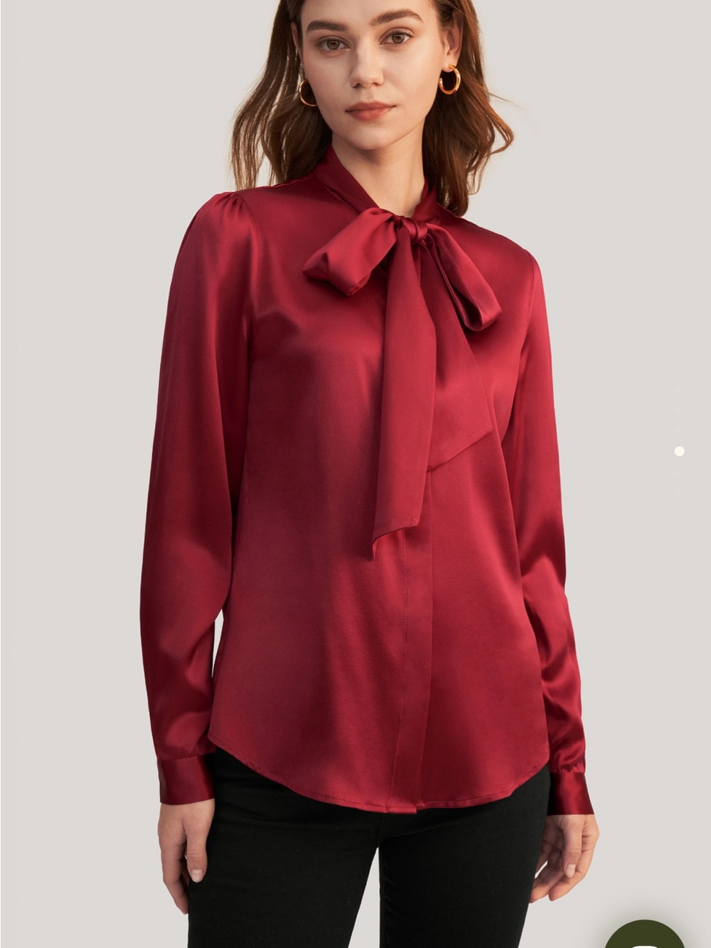 Women's Bow Tie-Neck Blouse in Claret 22 MM pure mulberry silk